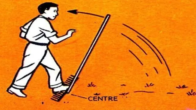 man stepping on a rake